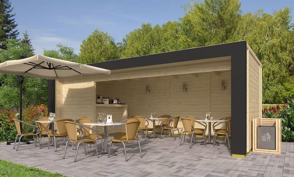 Poolhaus LA BAULE mit Bar – 19.50m² – Grauer Bogen 650×300 cm 28mm…
