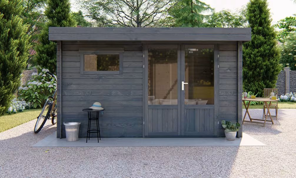 Gartenhaus kesseldruckimprägniert grau ROANNE 10 Stärke 28mm 370×230 cm