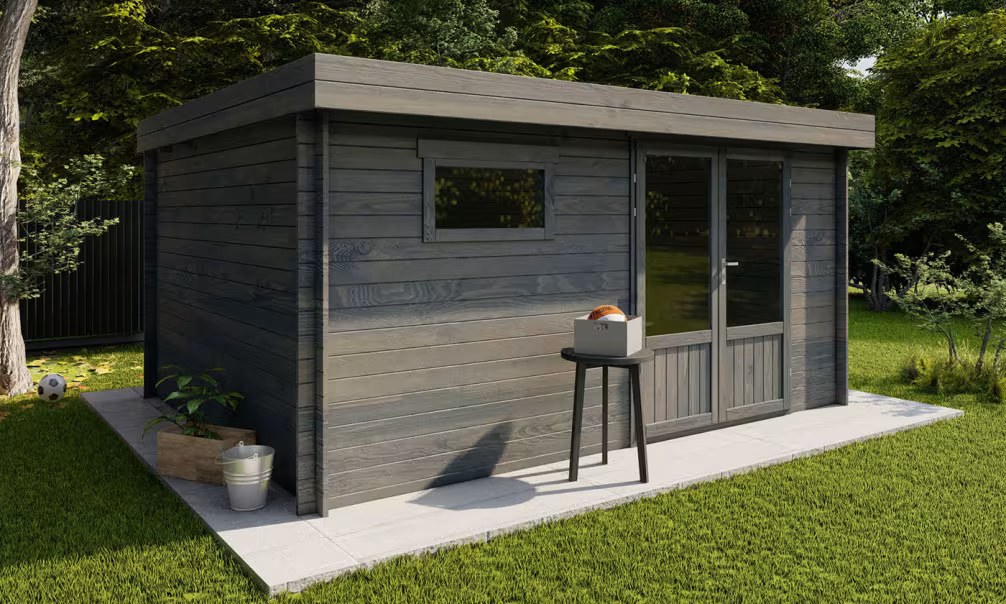 Gartenhaus kesseldruckimprägniert grau ROANNE 16 Stärke 28mm 430×330 cm