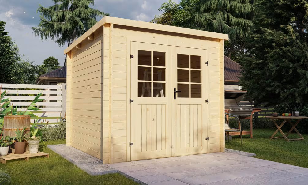 Holz-Gartenhaus Guidel 28 mm – 4.71m² Innenraum, Flachdach