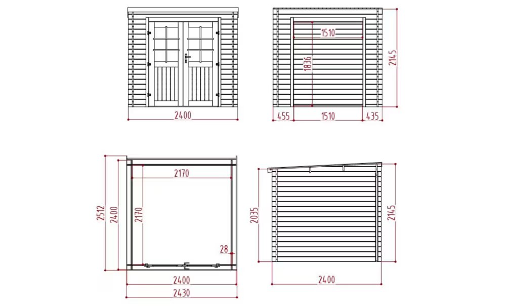 Holz-Gartenhaus Guidel 28 mm – 4.71m² Innenraum, Flachdach – Bild 2