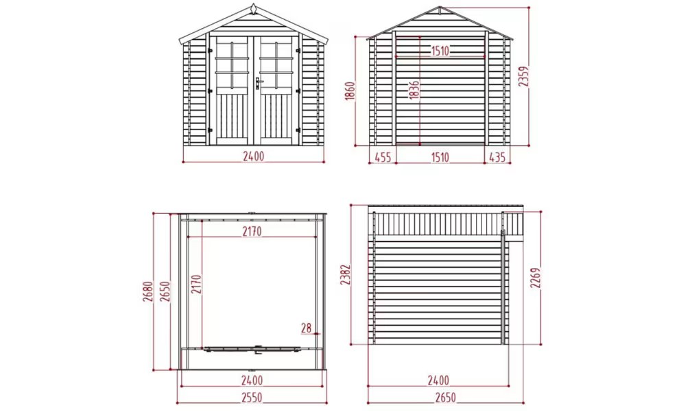 Gartenhaus Erstpreis PLOUHA 28 mm – 4.71m² Innenraum 222×222 cm 28mm – Bild 2