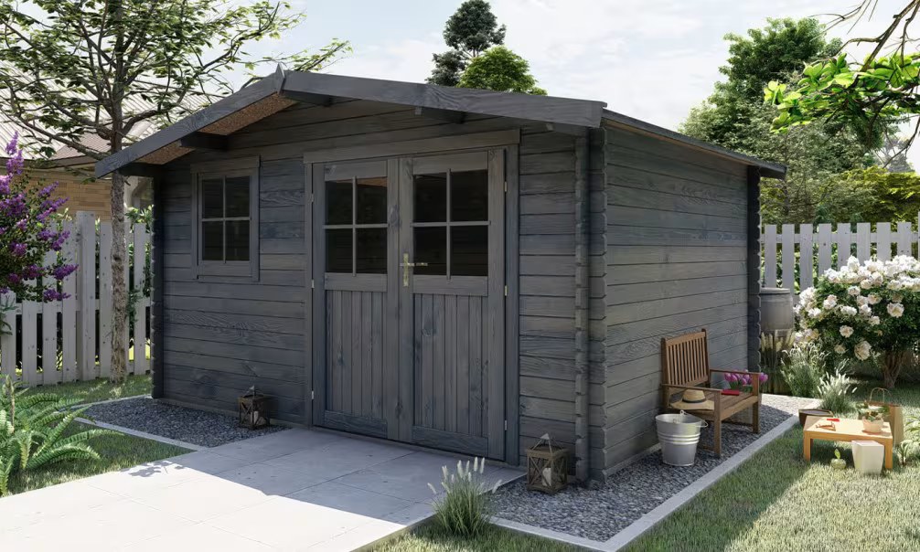 Gartenhaus kesseldruckimprägniert grau Périgord 12 Stärke 28mm 380×280 cm
