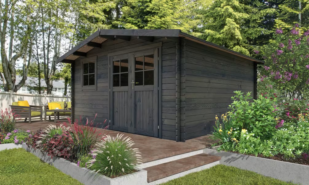 Gartenhaus kesseldruckimprägniert grau Périgord 16 Stärke 28mm 380×380 cm