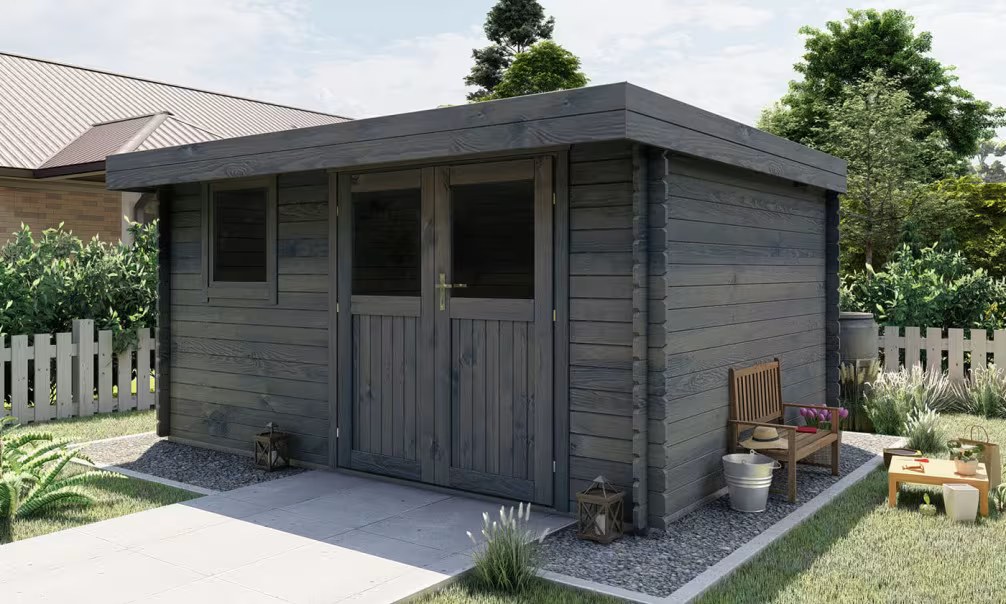 Gartenhaus kesseldruckimprägniert grau Landes 12 Stärke 28mm 380×280 cm