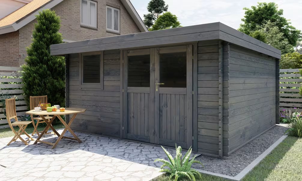 Gartenhaus kesseldruckimprägniert grau Landes 16 Stärke 28mm 380×380 cm