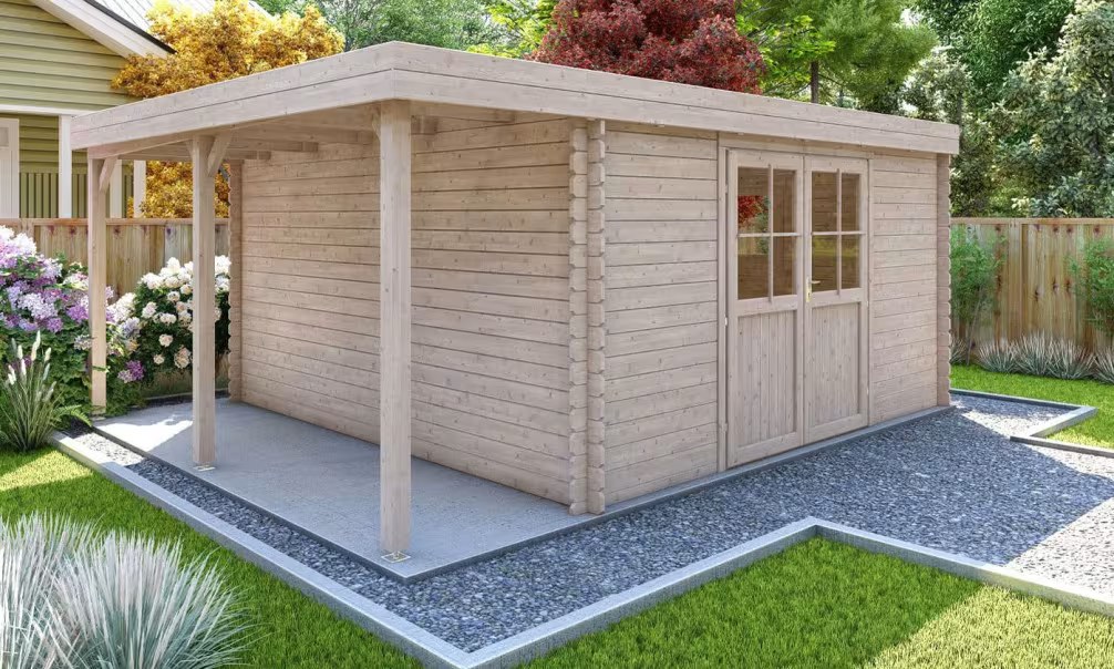Rohbau-Gartenhaus JONZAC 15 mit Anbau Stärke 28mm