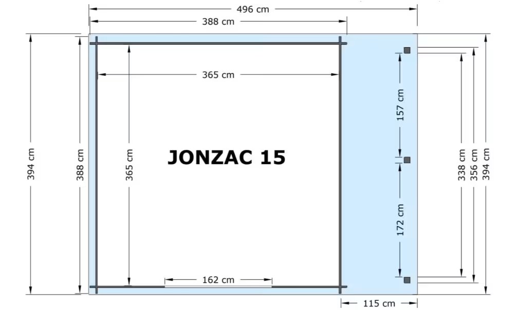 Rohbau-Gartenhaus JONZAC 15 mit Anbau Stärke 28mm – Bild 2