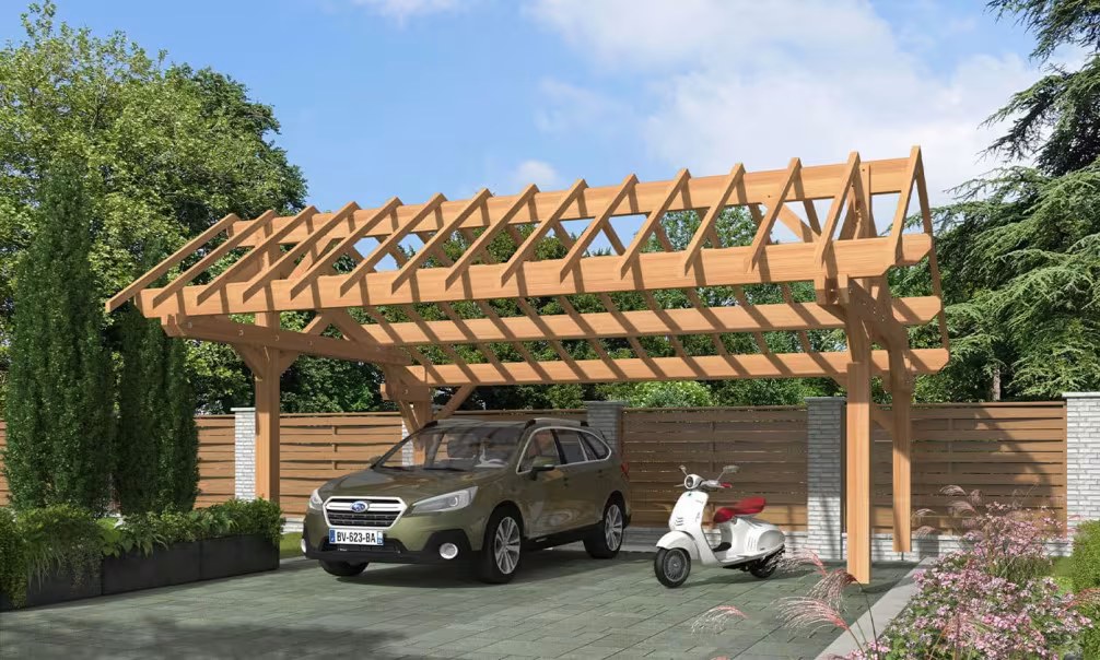 Holz-Doppelcarport Ravel Satteldach 7.06×5.50m Douglasie