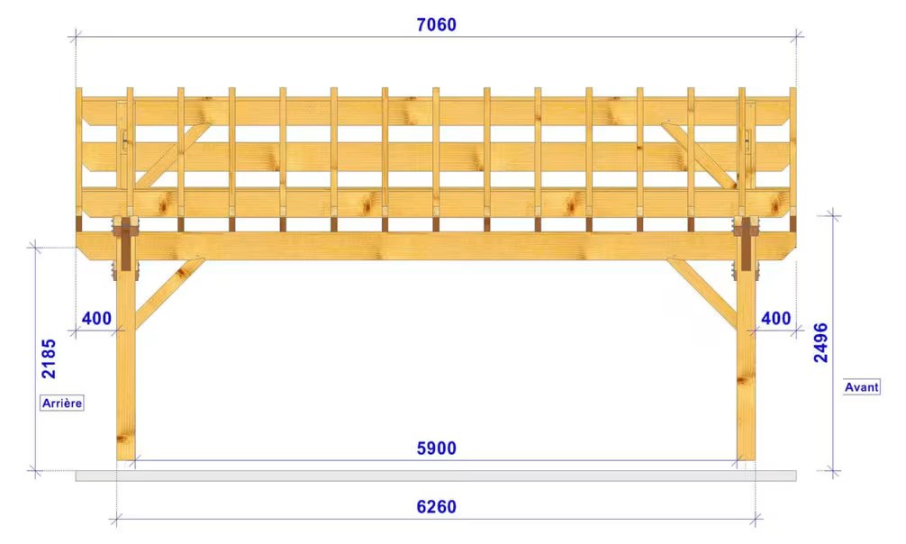 Holz-Doppelcarport Ravel Satteldach 7.06×5.50m Douglasie – Bild 3