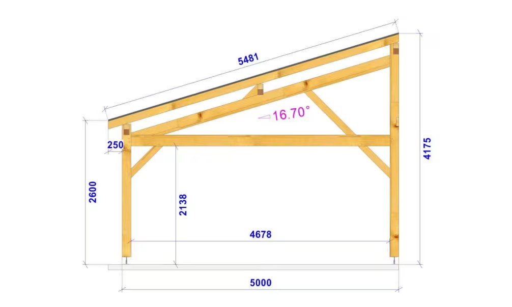 Carport 1 Fahrzeug Pultdach Jaborosa – Anlehn – Douglasie – Bild 3