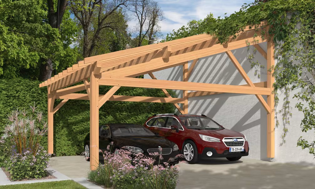 Doppelcarport Pultdach Nolana – Anlehn – Douglasie