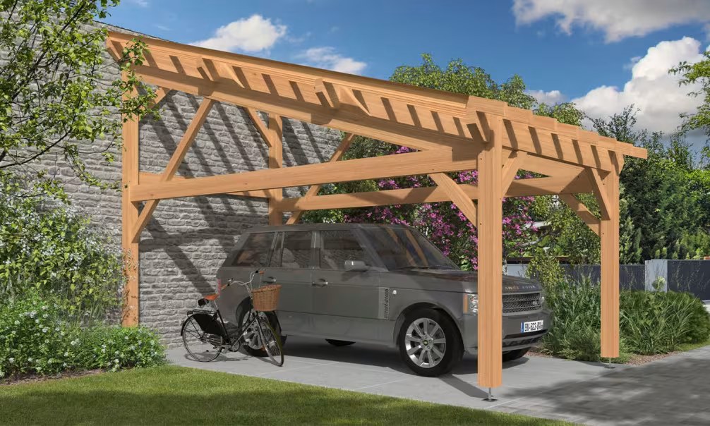 Carport 1 Fahrzeug Pultdach Weigela – Anlehn- – Douglasie