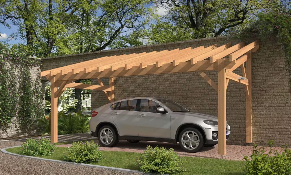 Carport 1 Fahrzeug Pultdach Lewisia – Anlehn- – Douglasie