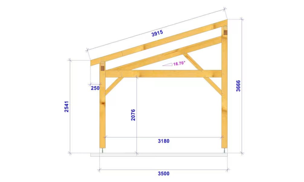 Carport 1 Fahrzeug Pultdach Lewisia – Anlehn- – Douglasie – Bild 2
