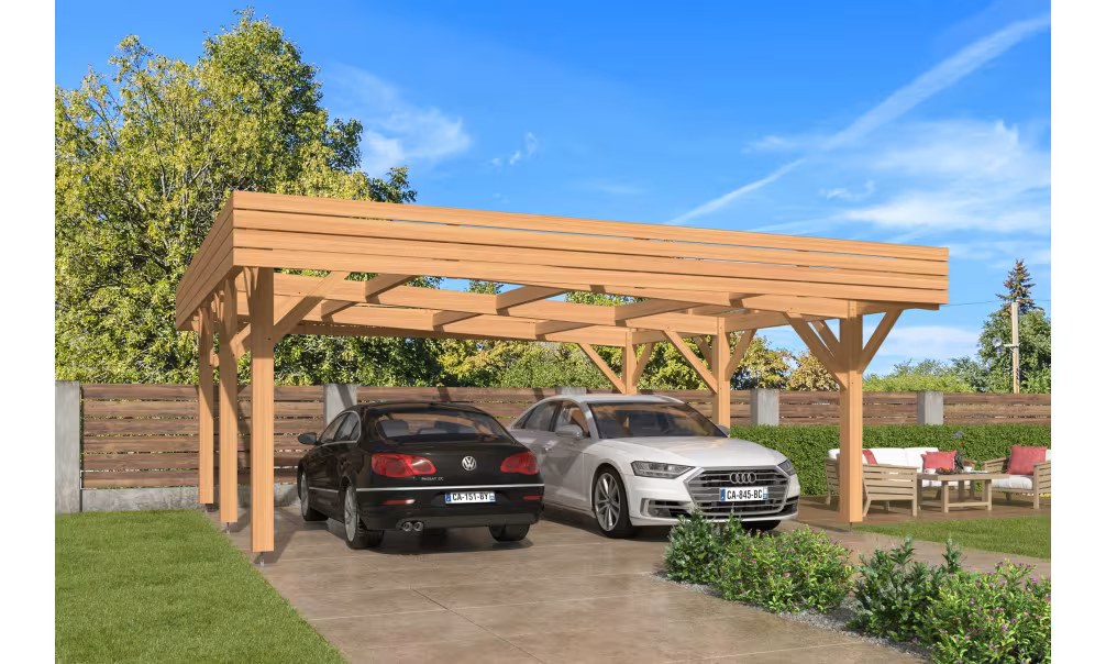 Doppelcarport Flachdach Iberis - Holzcarport Bausatz Douglasie