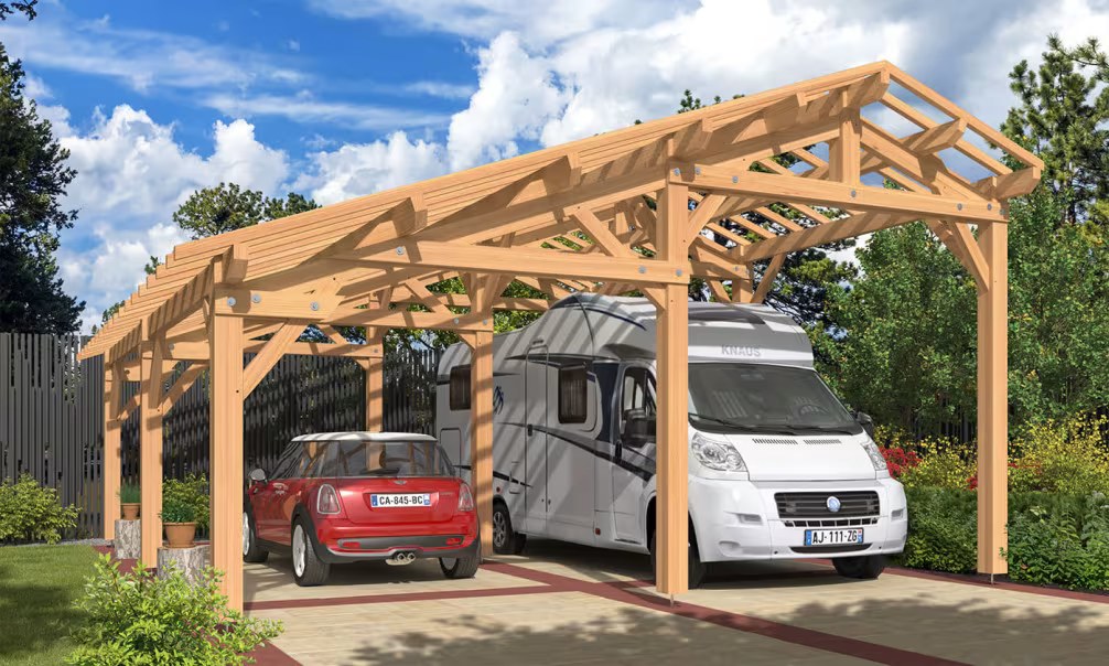 Carport für Wohnmobil Oxalis Satteldach 7,30x8,76m Douglasie