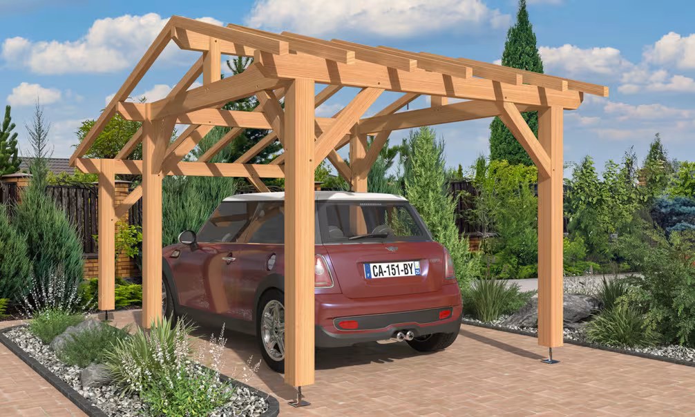 Holzcarport 1 Fahrzeug Orcet Satteldach 3.00×4.84m Douglasie