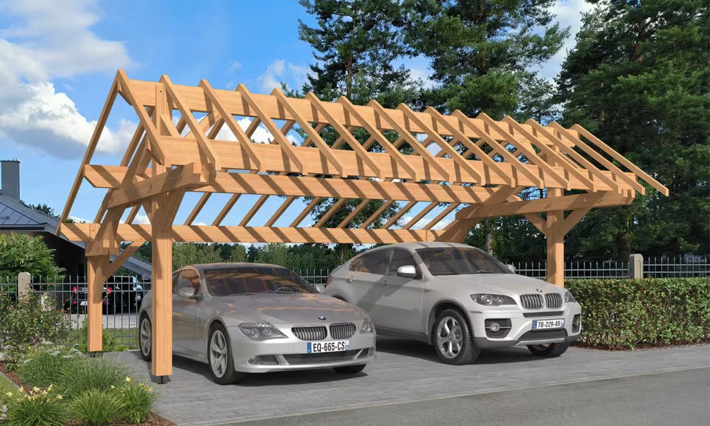 Doppelcarport Plauzat Satteldach 7.16×5.41m Douglasie