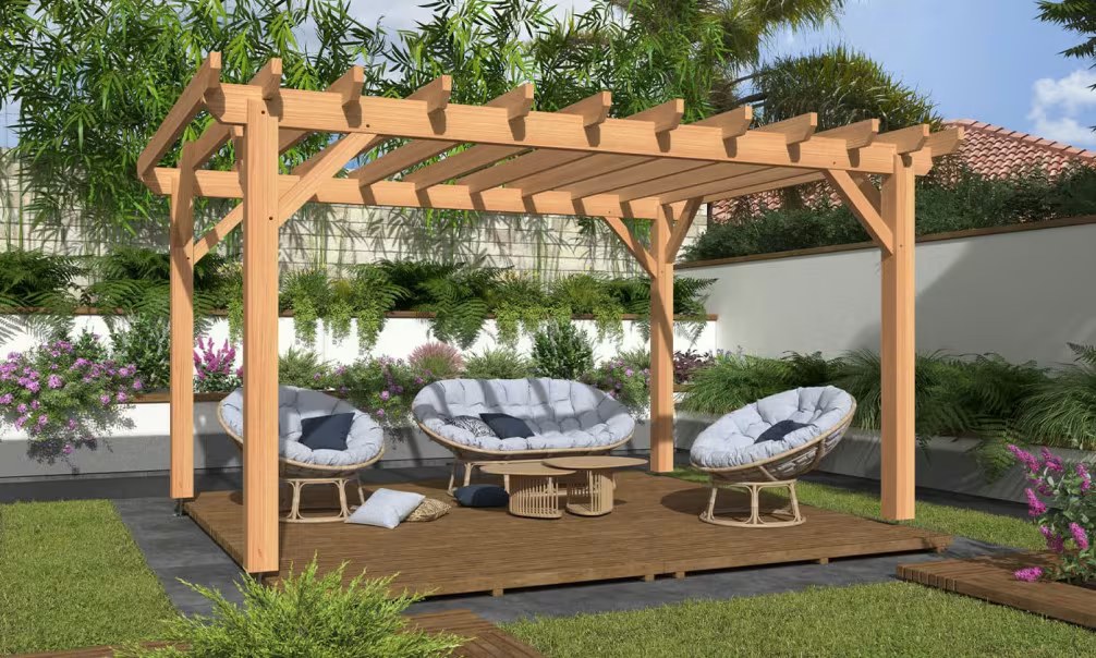 Freistehender Pavillon Physalis, Flachdach – 3.40×4.40m – Douglasie