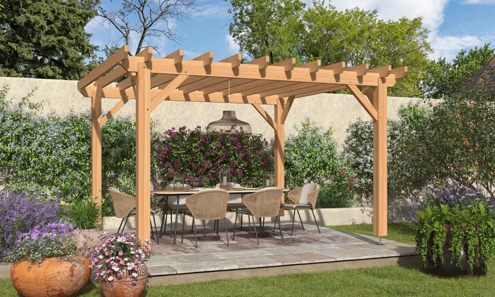 Freistehende Pergola Celosia, Flachdach – 3.90×3.90m – Douglasie