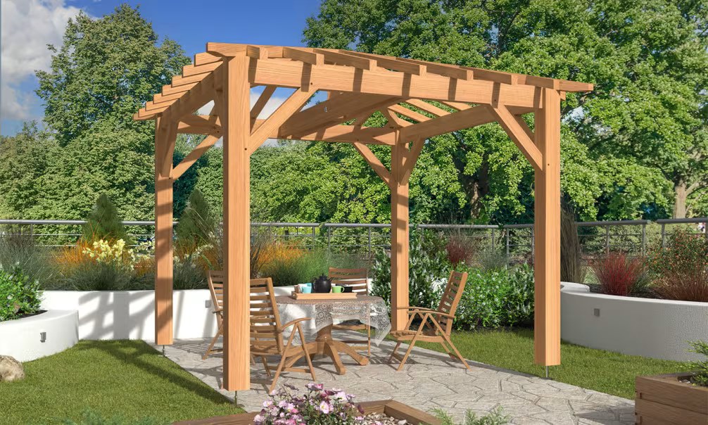 Freistehende Pergola Bergenia, Zeltdach - 3.40x3.40m - Douglasie
