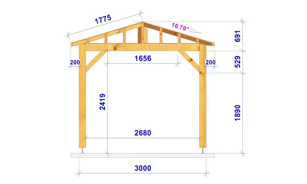 Freistehende Pergola Bergenia, Zeltdach – 3.40×3.40m – Douglasie – Bild 3