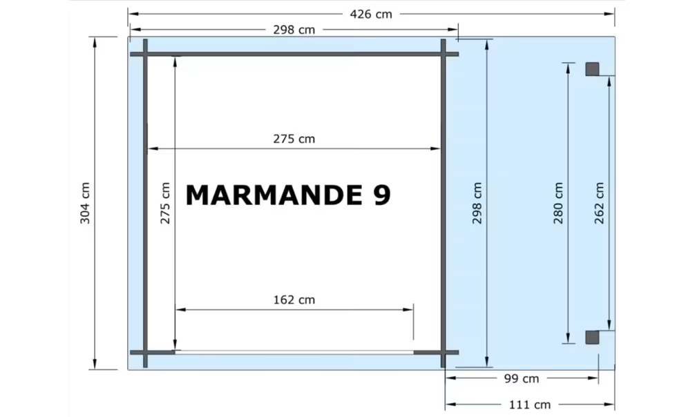 Gartenhaus kesseldruckimprägniert Marmande 9 mit Anbau Bohlen 28mm 379×280 cm – Bild 2