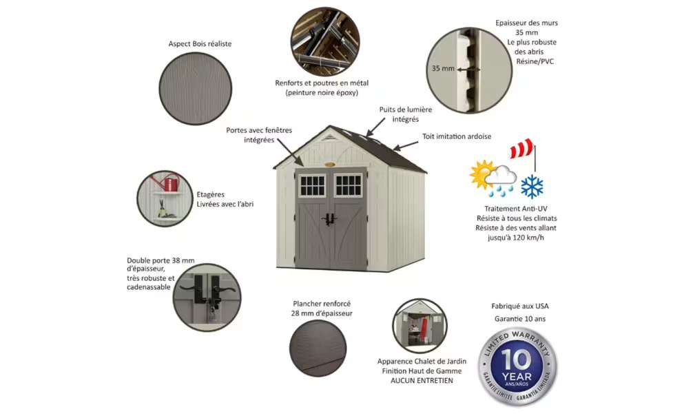 Gartenhaus Polyethylen 35mm 10,27m2 Woodgrain + Boden SUNCAST – Bild 2
