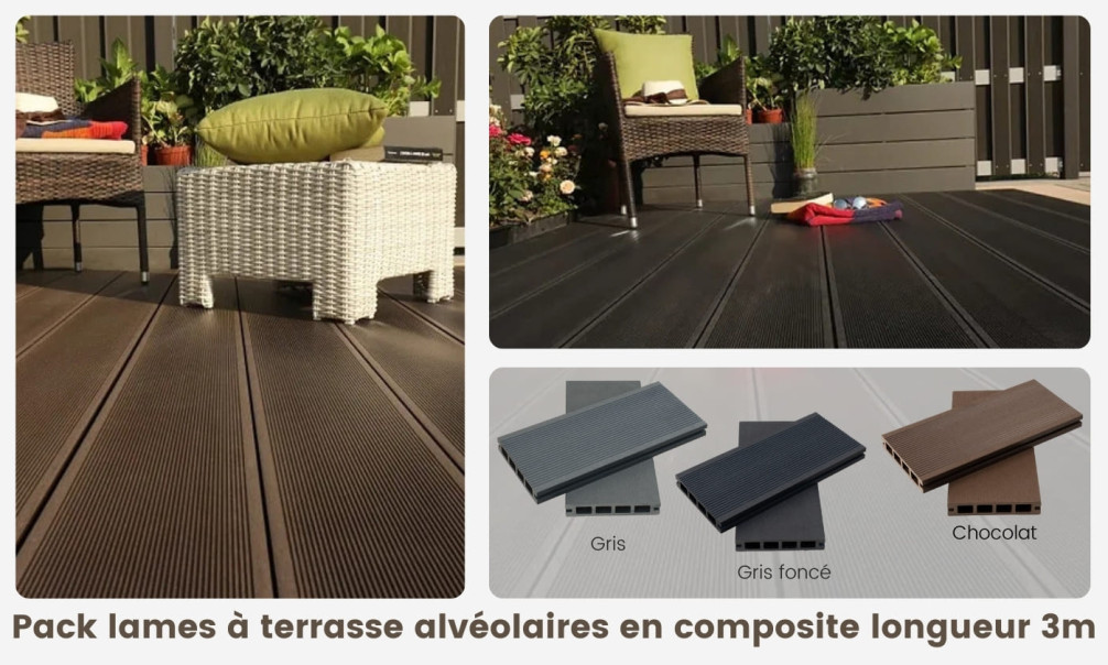 Paket 5m2 Verbundwerkstoff-Terrassendiele wabenförmig - Dielenlänge 3m