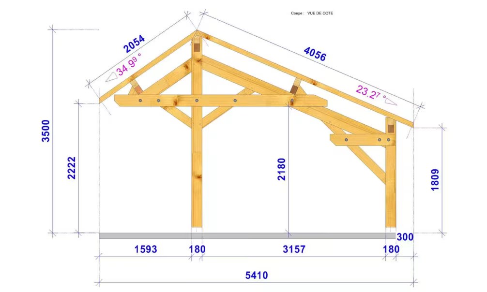 Holz-Doppelcarport Ixora Satteldach 6.30×5.41m Fichte – Bild 2