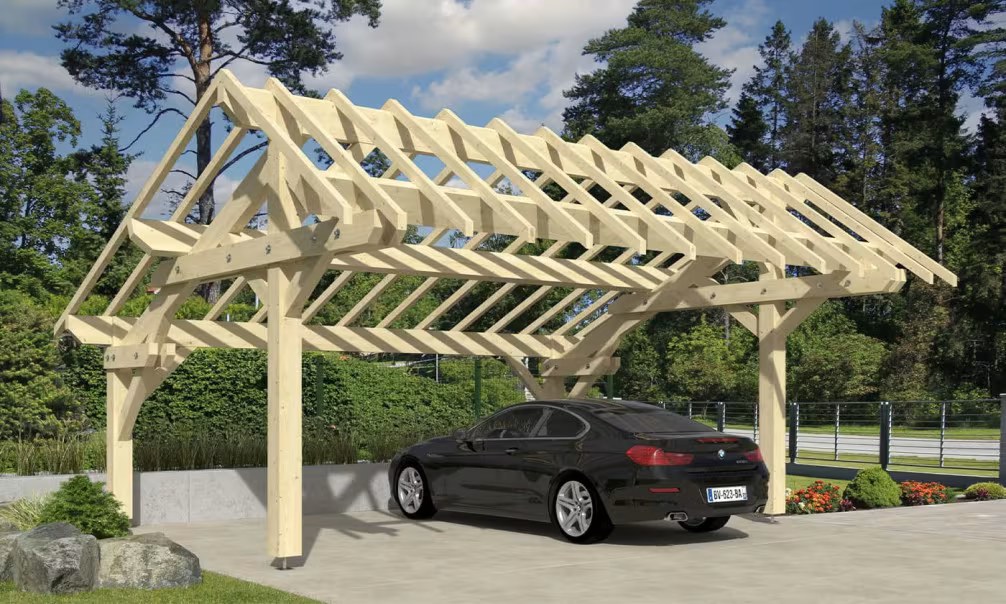 Holz-Doppelcarport Ixora Satteldach 6.30×5.41m Fichte