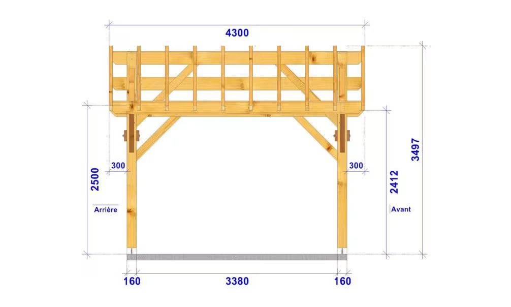 Carport Pardines Satteldach 4.30×5.34m Fichte – Bild 2