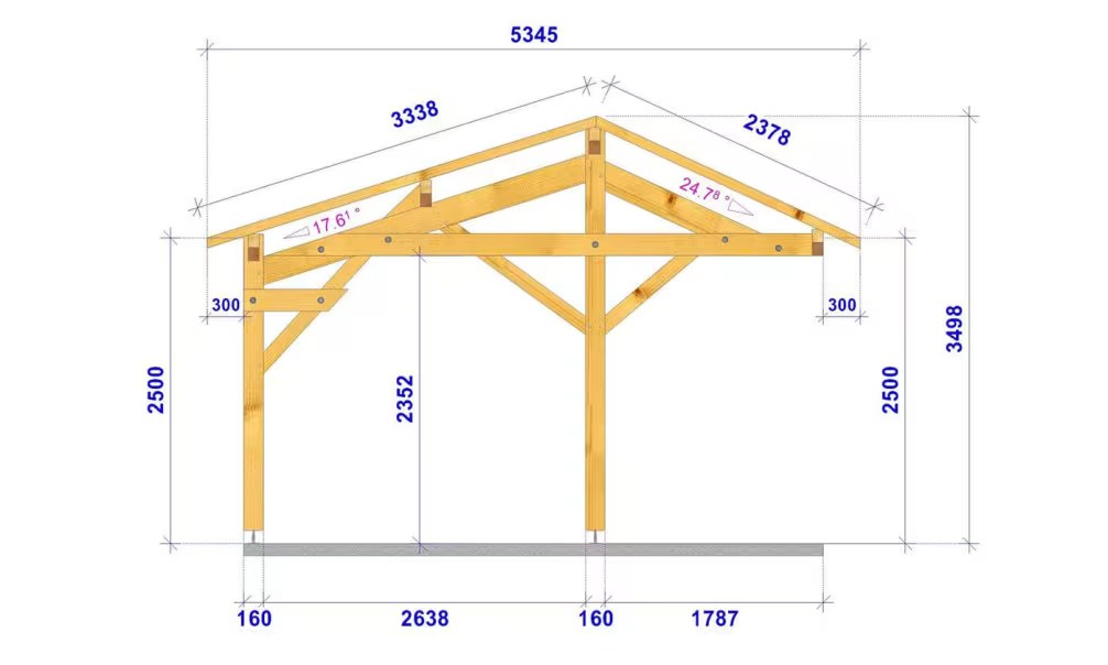 Carport Pardines Satteldach 4.30×5.34m Fichte – Bild 3