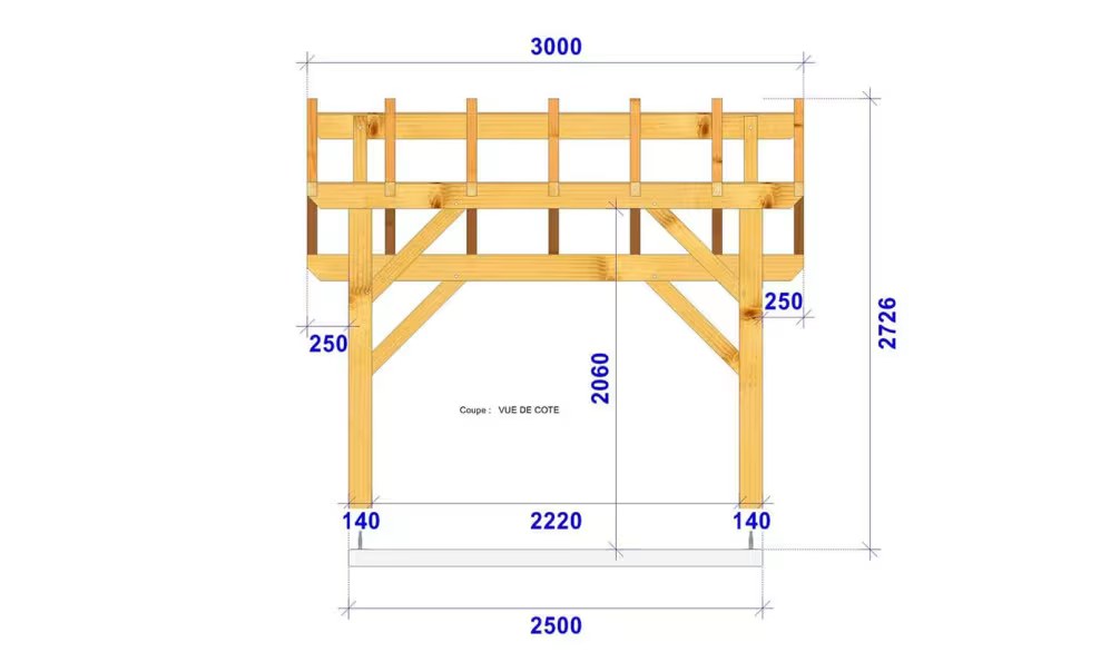 Holz-Carport 1 Fahrzeug Orcet Satteldach 3.00×4.84m Fichte – Bild 4