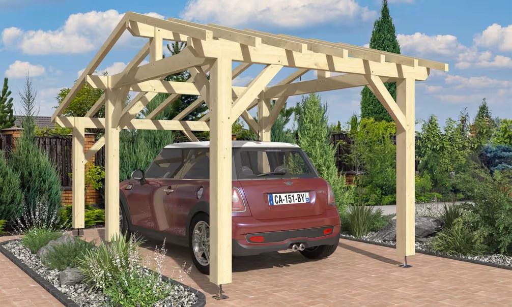 Holz-Carport 1 Fahrzeug Orcet Satteldach 3.00×4.84m Fichte