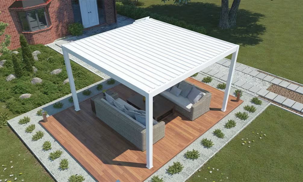 Motorisierte bioklimatische Alu-Pergola Cheverny 4x4m 44B weiß mit LED-Kit – 16m² – Bild 2
