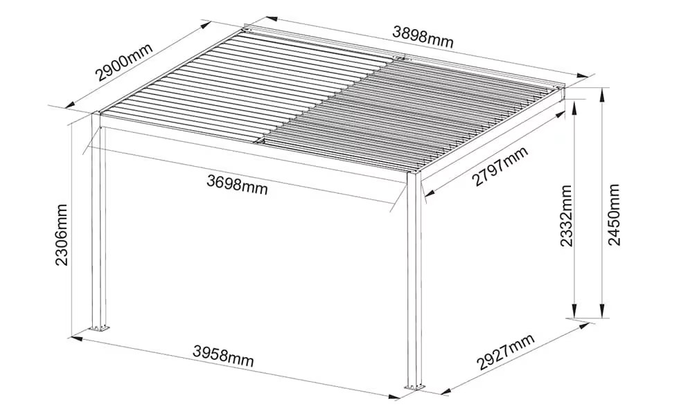 Manuelle bioklimatische Anlehn-Pergola Alu Chambord 4x3m 43NB Anthrazit – weiße Lamellen – 12m² – Bild 2