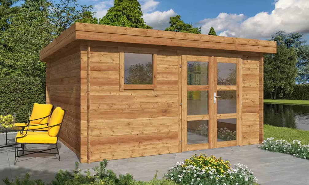 Gartenhaus CAMBIA 15 34mm druckimprägniert – 14,68m² Innenraum 390x390cm