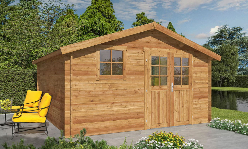 Gartenhaus BALISTRA 15 kesseldruckimprägniert 34 mm – 14.68m² Innenraum 390×390 cm