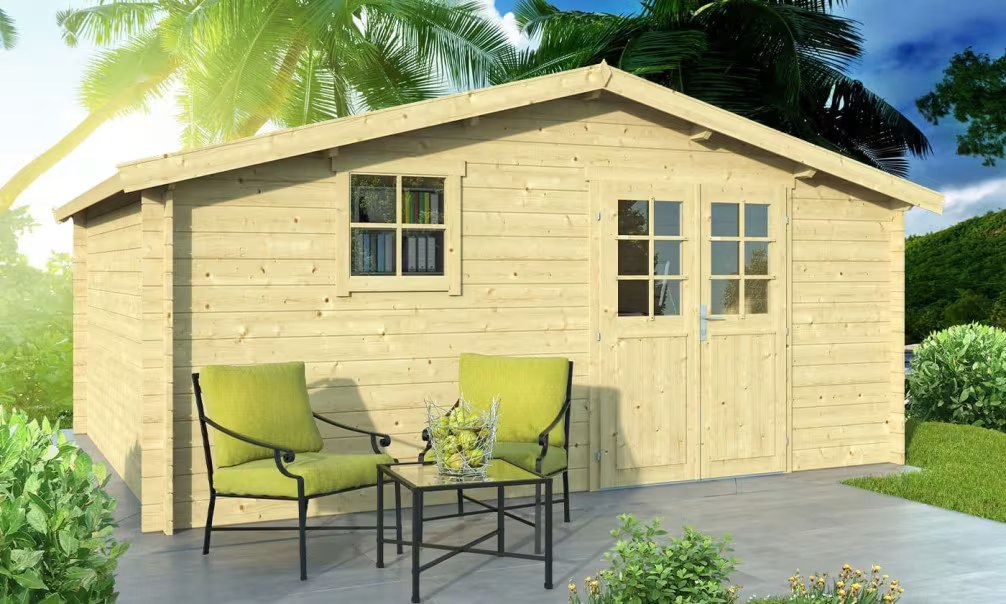 Gartenhaus VIOLETTE 18 34mm – Satteldach – 17.49m2 Innenraum