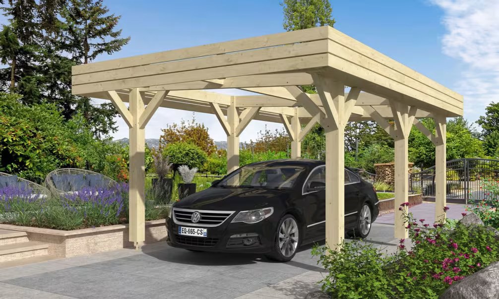 Fahrzeugüberdachung Flachdach Ononis – Holzcarport als Bausatz Fichte