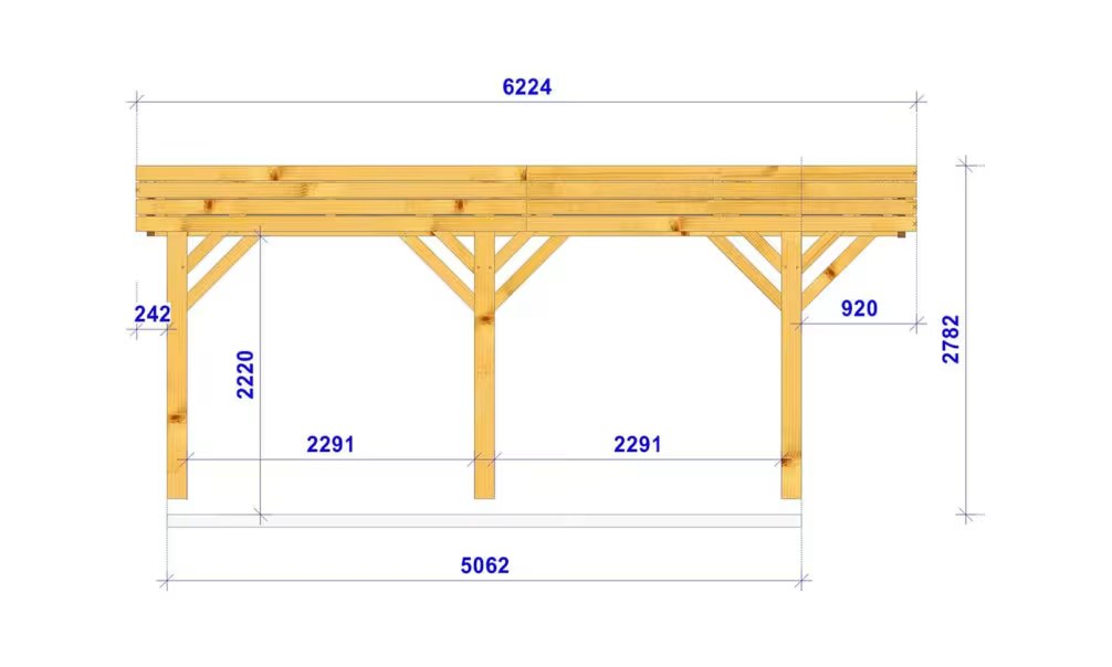 Doppelcarport Flachdach Iberis – Holzcarport als Bausatz Fichte – Bild 2