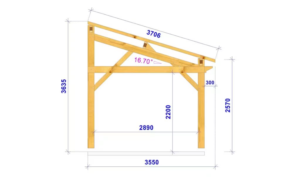 Carport 1 Fahrzeug Pultdach Etlingera – Anlehn – Fichte – Bild 4