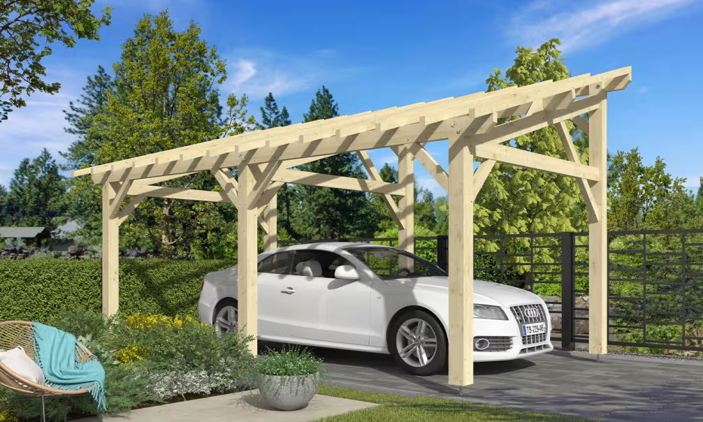 Carport 1 Fahrzeug Pultdach Guzmania – Anlehn – Fichte