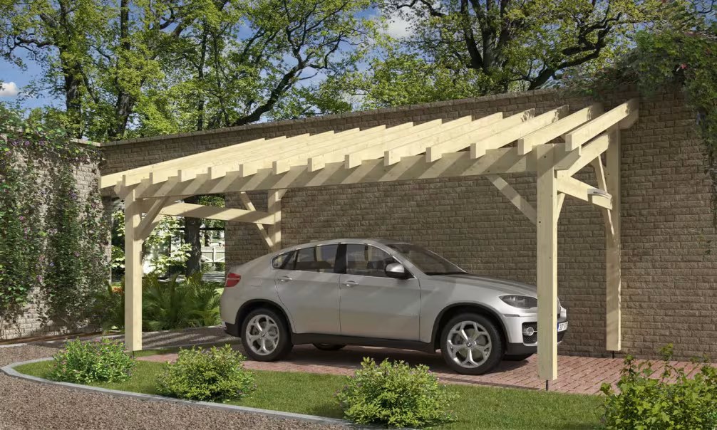 Carport 1 Fahrzeug Pultdach Lewisia – Anlehn – Fichte