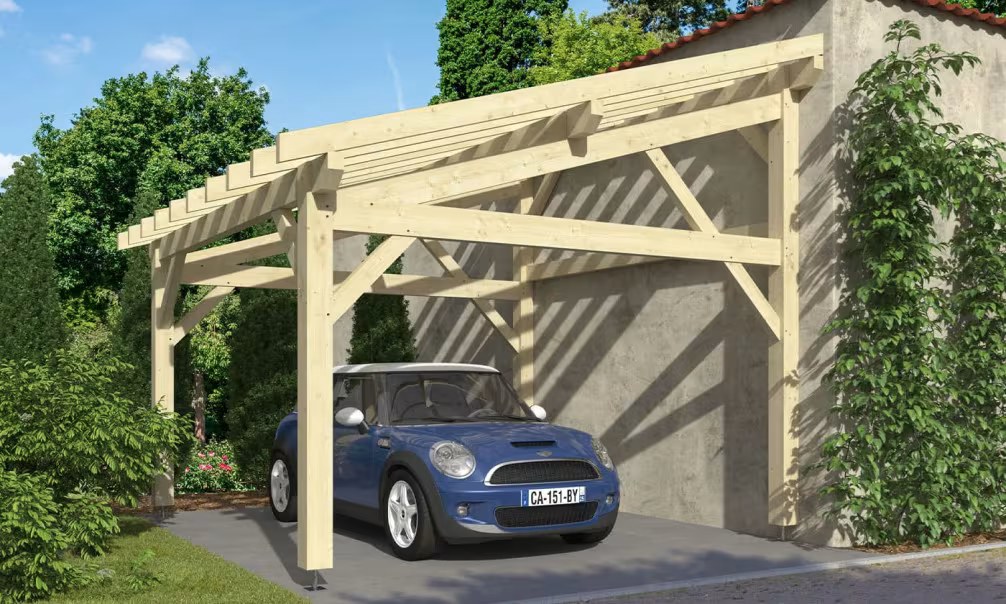 Carport 1 Fahrzeug Pultdach Watsonia – Anlehn – Fichte