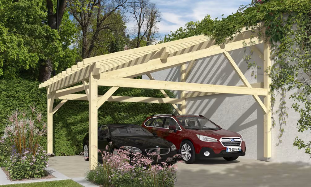 Doppelcarport Pultdach Nolana – Anlehn- – Fichte