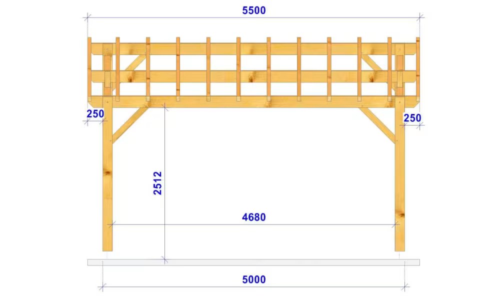 Carport Gardenia Satteldach 6.50×5.50m Fichte – Bild 2