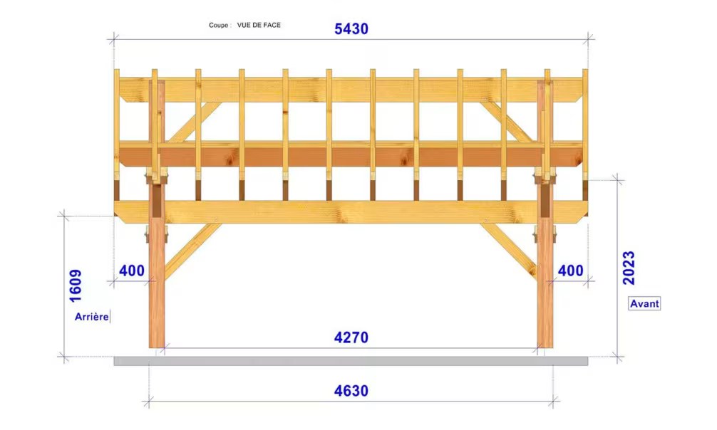 Holz-Doppelcarport Parodia Satteldach 5.43×5.41m Fichte – Bild 2